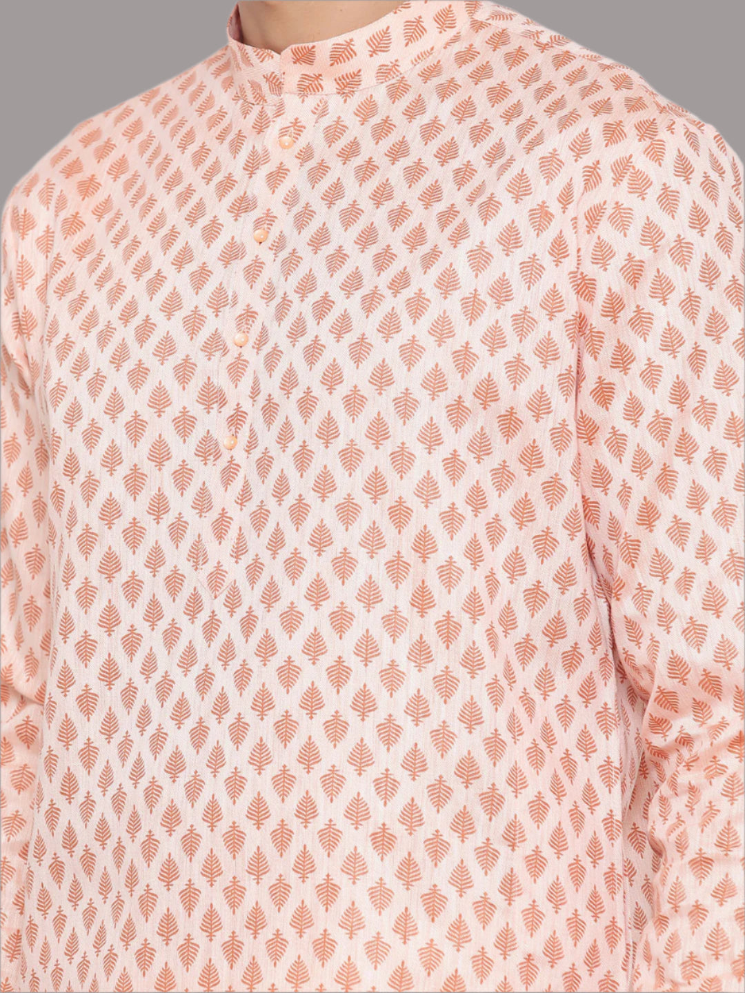 Peach Off White Kurta Pajama Set | Men's Wedding Kurta Satin Cotton