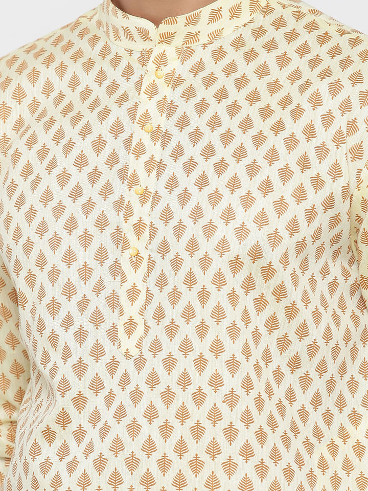 Stylish Satin Cotton Beige Kurta Pajama | Off White Cotton Bottoms