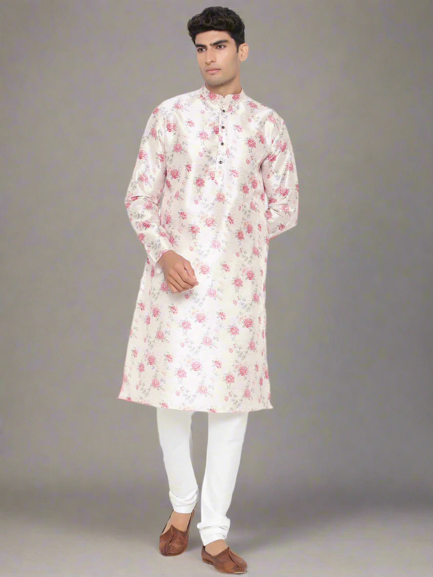 Satin Cotton Kurta Pajama Set | Fancy Printed Design Men's Ethnic Wear