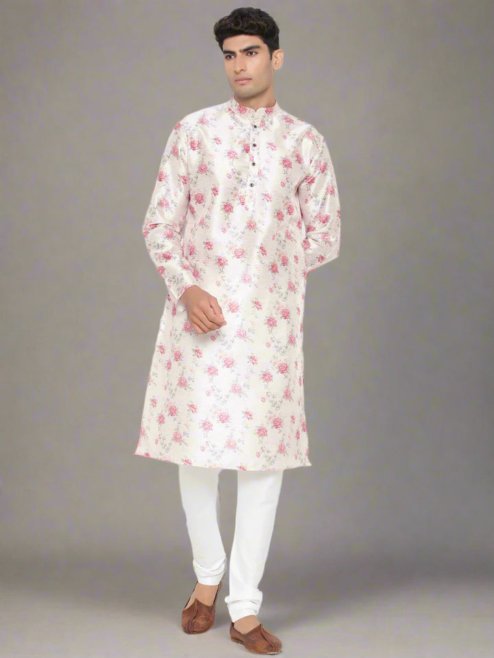 Satin Cotton Kurta Pajama Set | Fancy Printed Design Men's Ethnic Wear