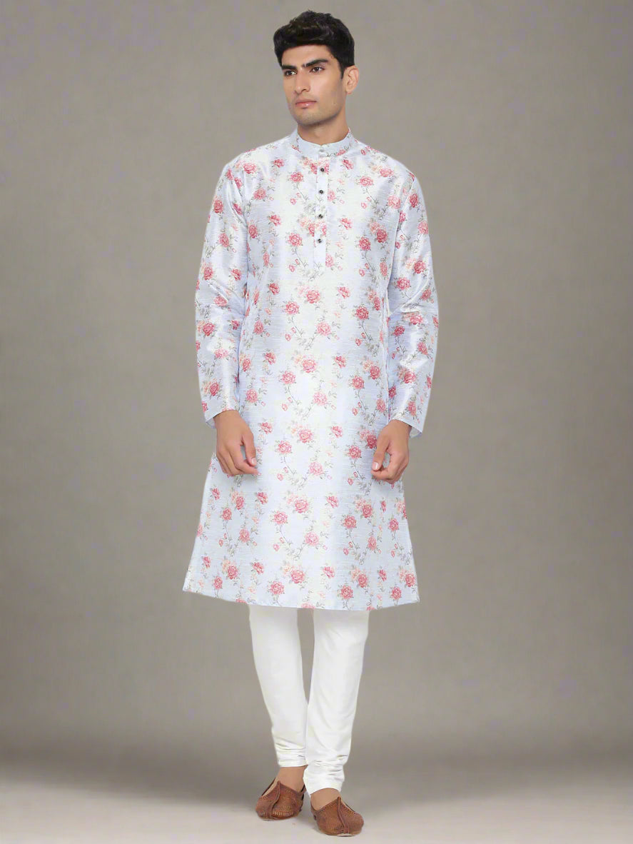 Satin Cotton Kurta Pajama Set | Fancy Printed Design Men's Ethnic Wear