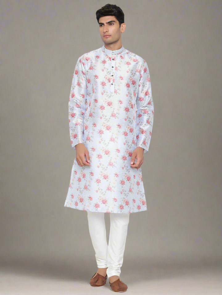 Satin Cotton Kurta Pajama Set | Fancy Printed Design Men's Ethnic Wear