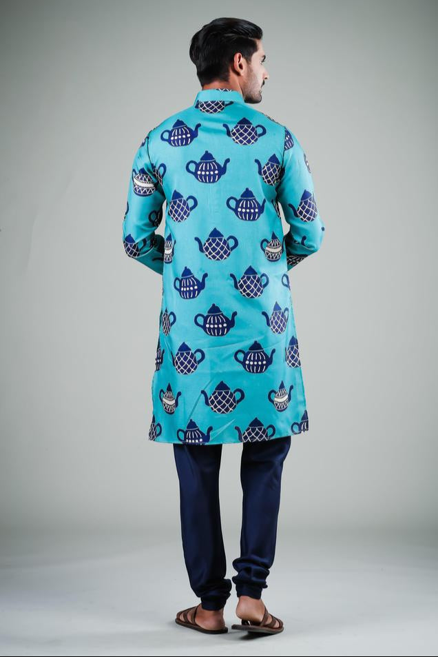 Royal Blue Printed Kurta Pajama | Festive Ethnic Wear for Men Trendy Look
