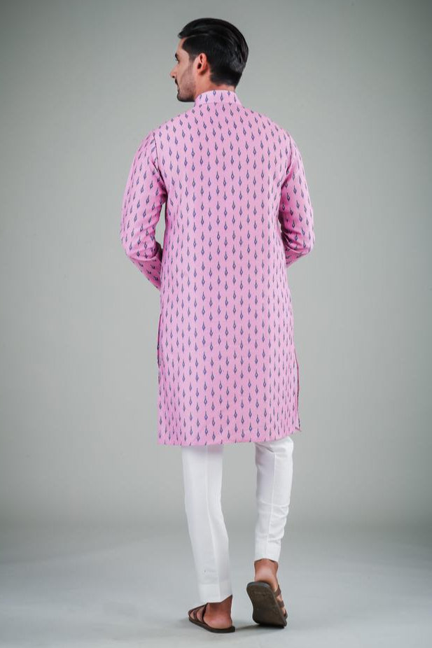 Pink & Off White Kurta Pajama Set | Fashionable Satin Cotton Ethnic Wear