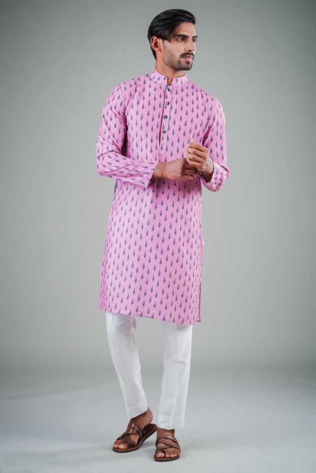 Pink & Off White Kurta Pajama Set | Fashionable Satin Cotton Ethnic Wear