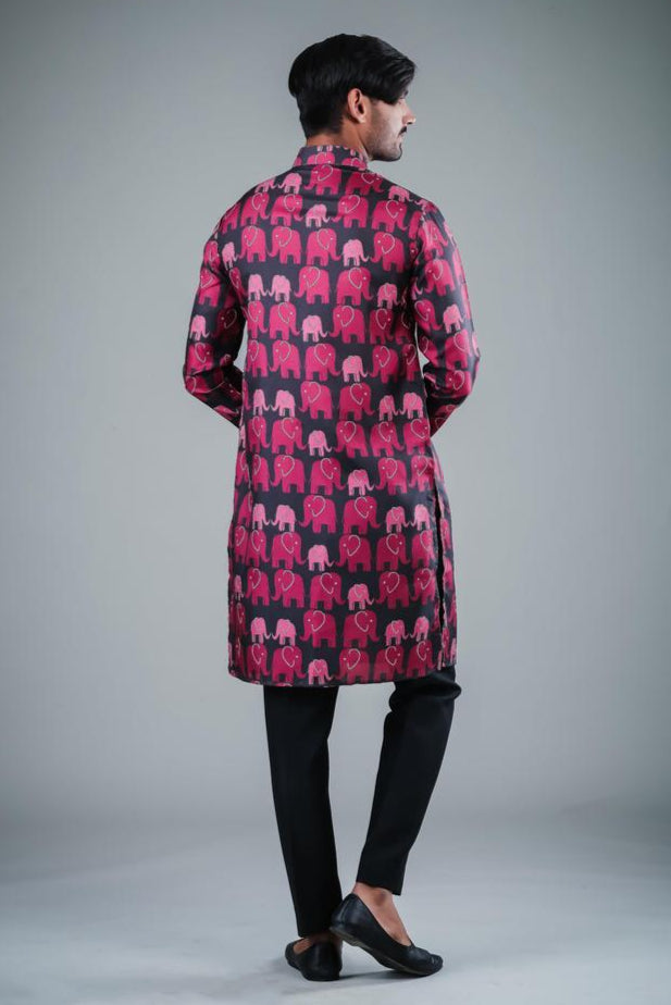 Jade Black & Black Kurta Pajama Set | Fashionable Satin Cotton Ethnic Wear