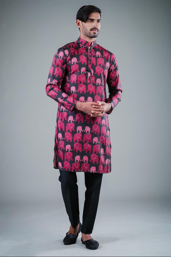Jade Black & Black Kurta Pajama Set | Fashionable Satin Cotton Ethnic Wear