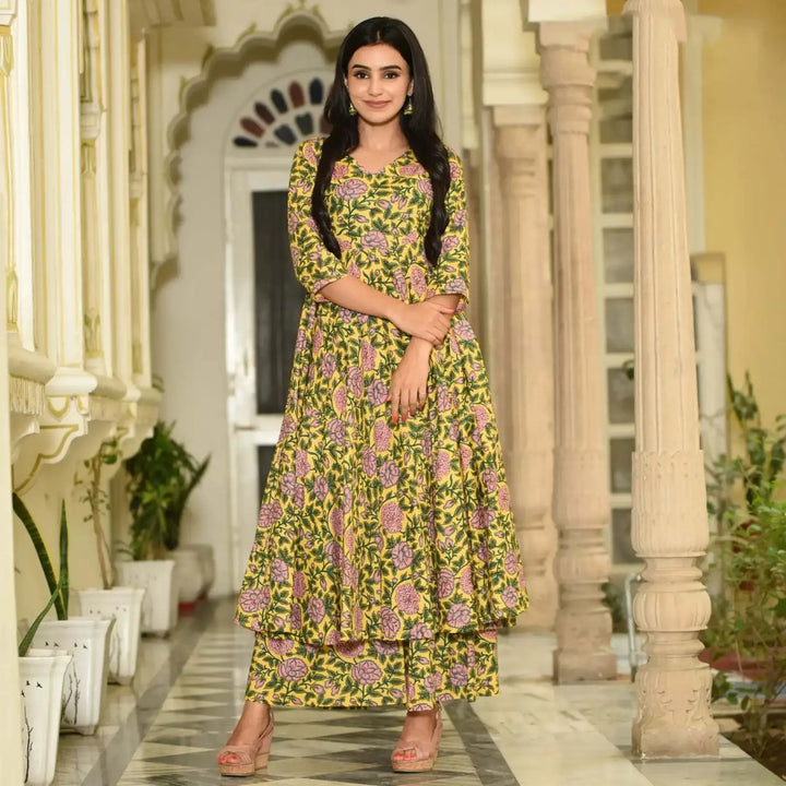 Golden Kurti with Maslin Palazzo Pants | Perfect for Every Occasion