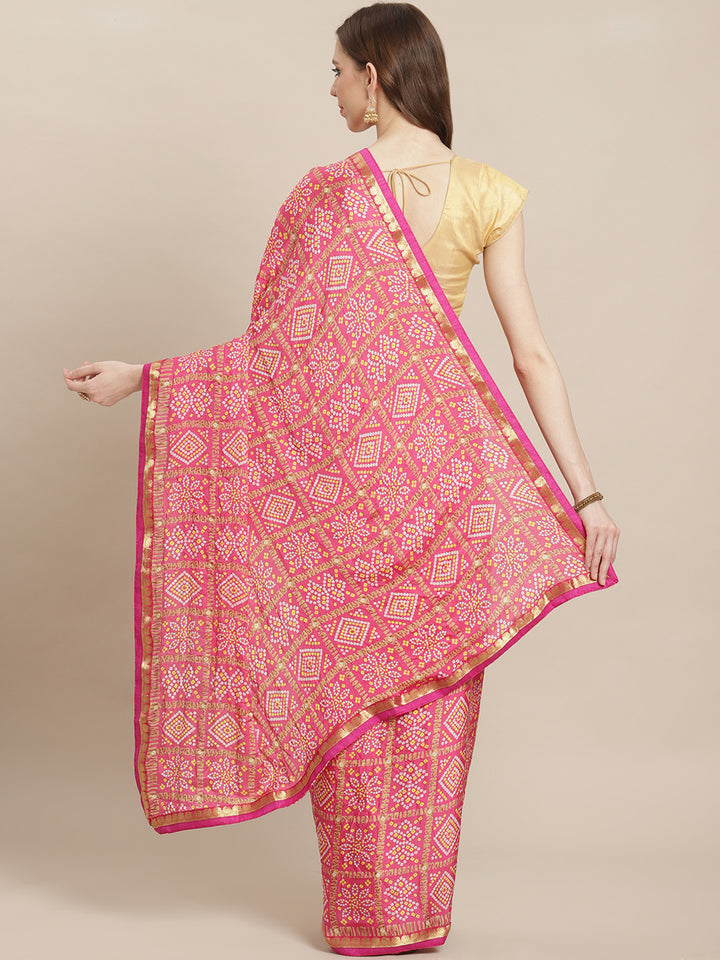 Blush Pink Georgette Bandhej-Printed Saree | Traditional Wedding Party Wear