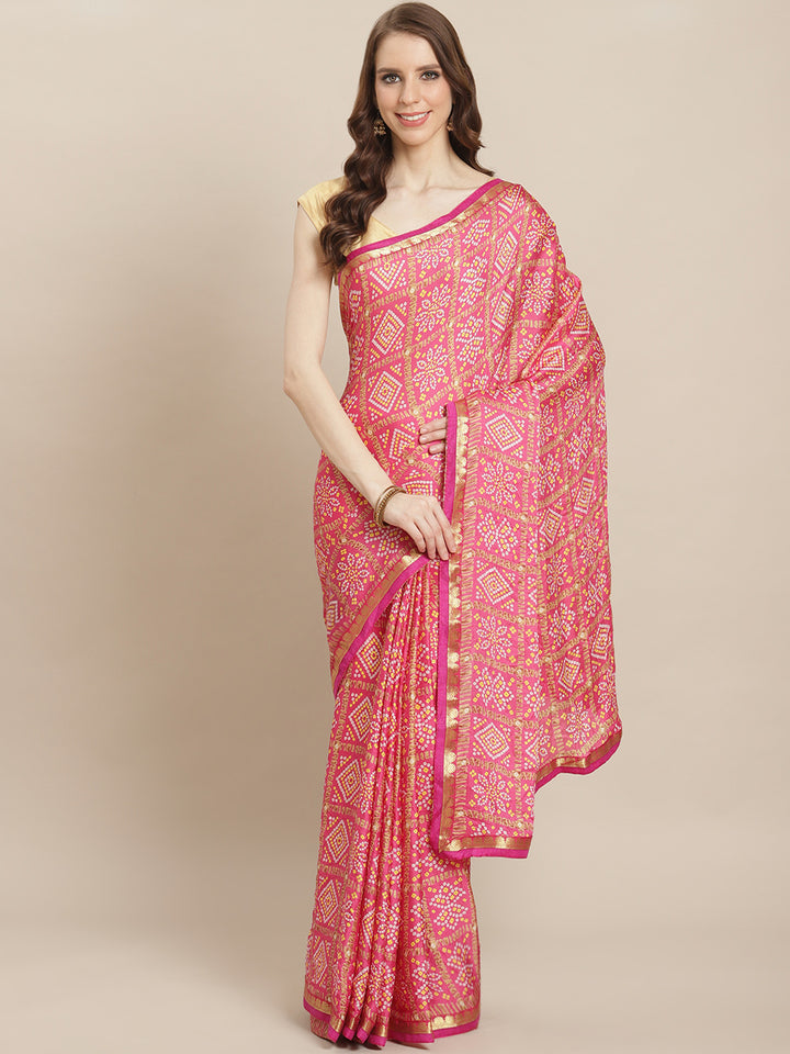 Blush Pink Georgette Bandhej-Printed Saree | Traditional Wedding Party Wear
