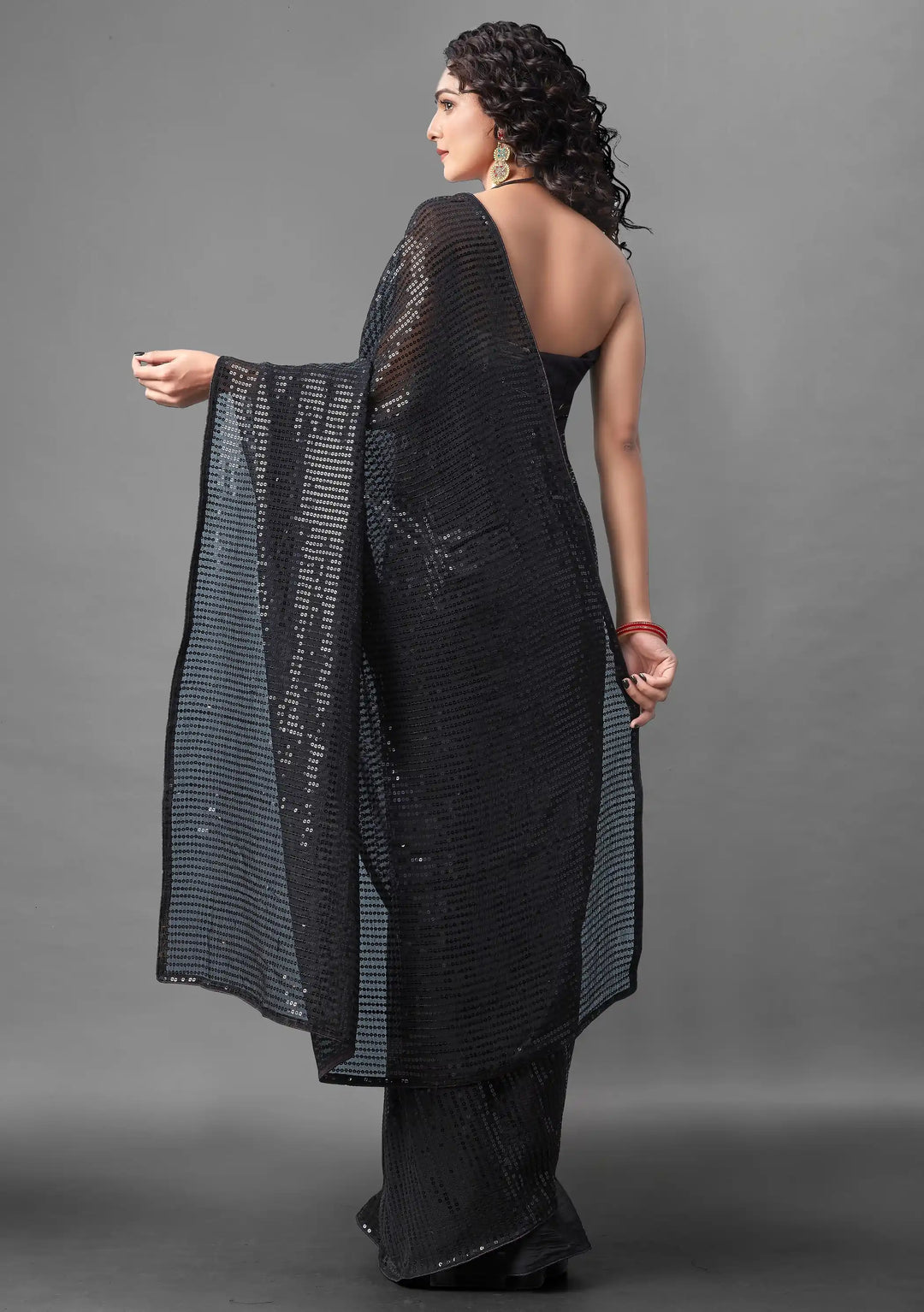 Georgette Saree with Banglori Silk Blouse | Sequined Embroidery Work  Traditional Wedding Party Wear