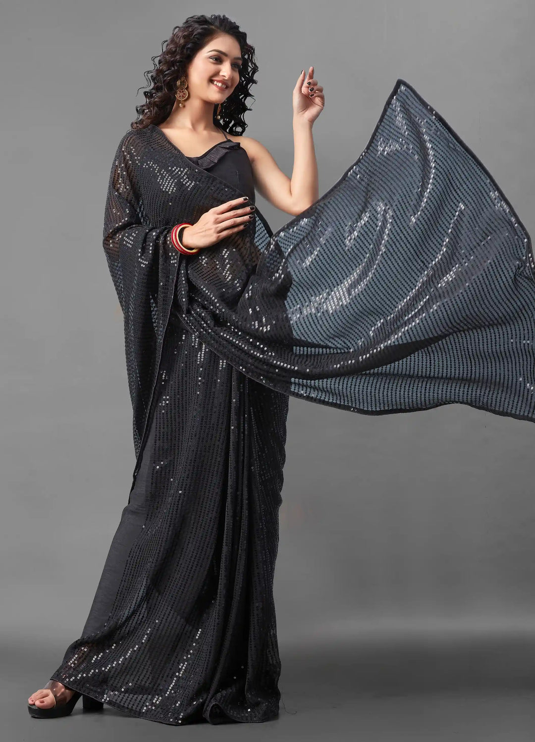 Georgette Saree with Banglori Silk Blouse | Sequined Embroidery Work  Traditional Wedding Party Wear