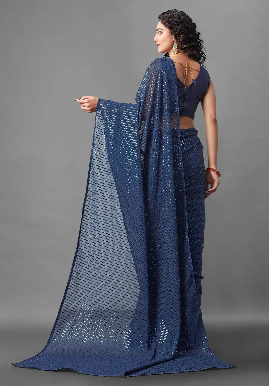Georgette Saree with Banglori Silk Blouse | Sequined Embroidery Work  Traditional Wedding Party Wear