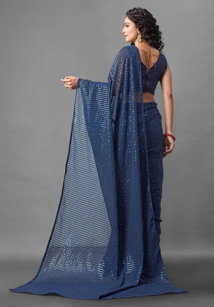 Georgette Saree with Banglori Silk Blouse | Sequined Embroidery Work  Traditional Wedding Party Wear