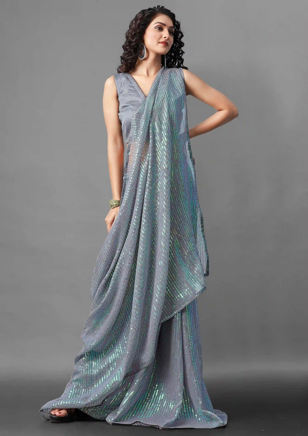 Georgette Saree with Banglori Silk Blouse | Sequined Embroidery Work  Traditional Wedding Party Wear