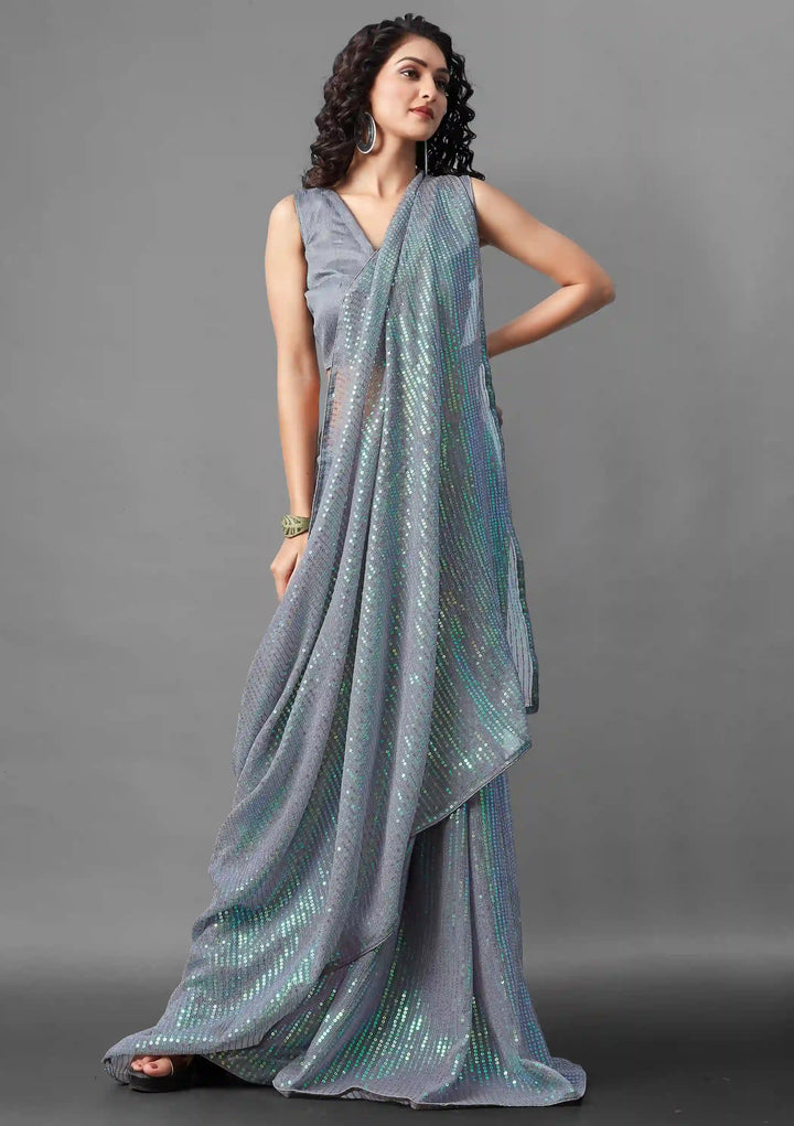 Georgette Saree with Banglori Silk Blouse | Sequined Embroidery Work  Traditional Wedding Party Wear
