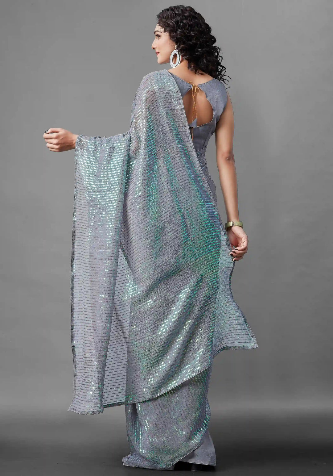 Georgette Saree with Banglori Silk Blouse | Sequined Embroidery Work  Traditional Wedding Party Wear