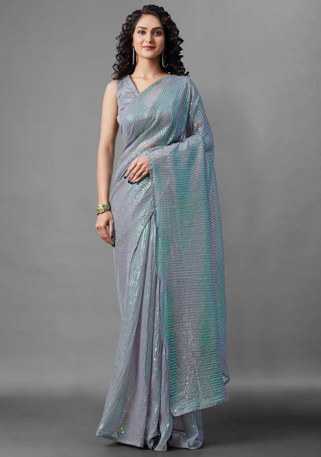 Georgette Saree with Banglori Silk Blouse | Sequined Embroidery Work  Traditional Wedding Party Wear