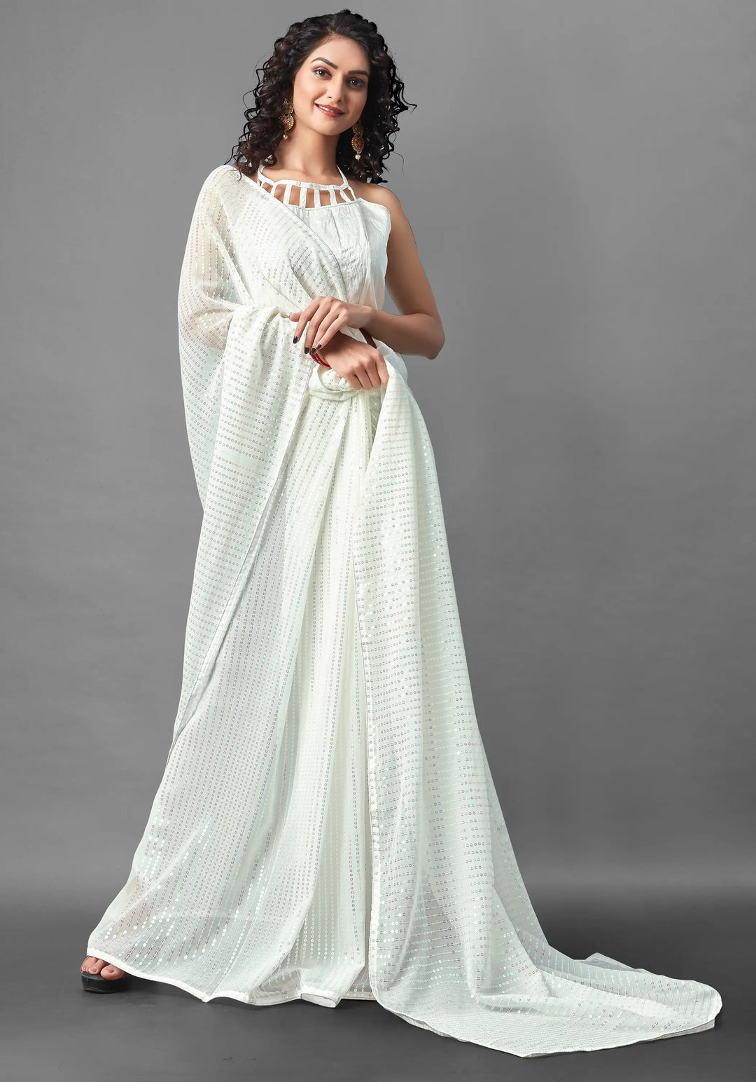 Georgette Saree with Banglori Silk Blouse | Sequined Embroidery Work  Traditional Wedding Party Wear
