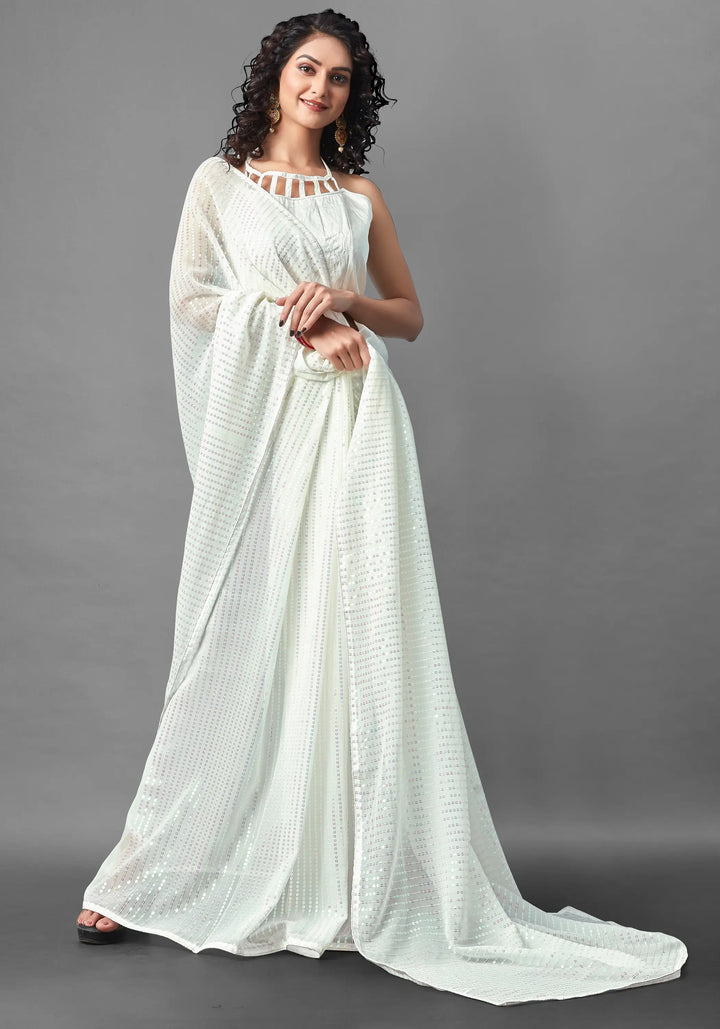 Georgette Saree with Banglori Silk Blouse | Sequined Embroidery Work  Traditional Wedding Party Wear