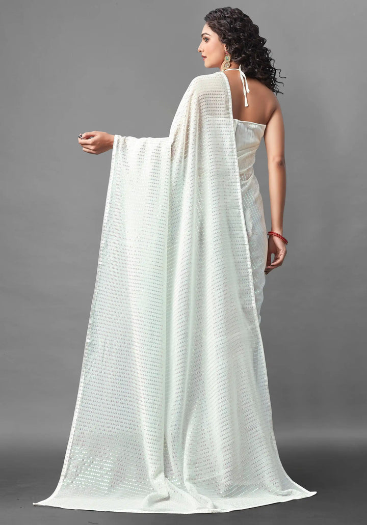 Georgette Saree with Banglori Silk Blouse | Sequined Embroidery Work  Traditional Wedding Party Wear