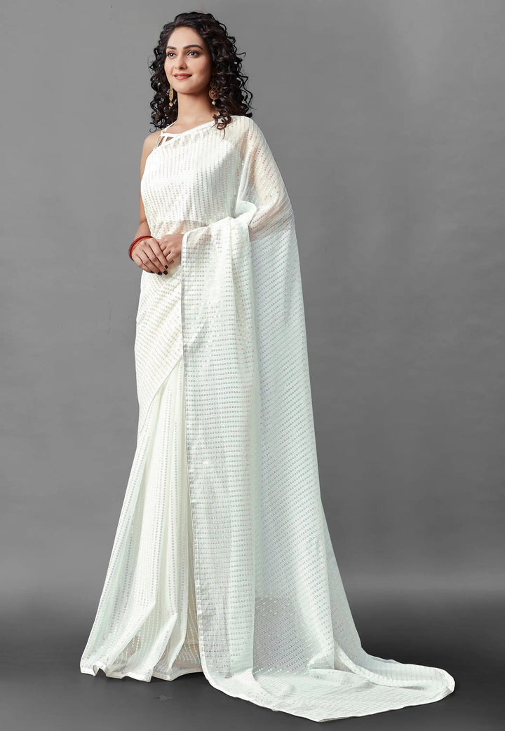 Georgette Saree with Banglori Silk Blouse | Sequined Embroidery Work  Traditional Wedding Party Wear