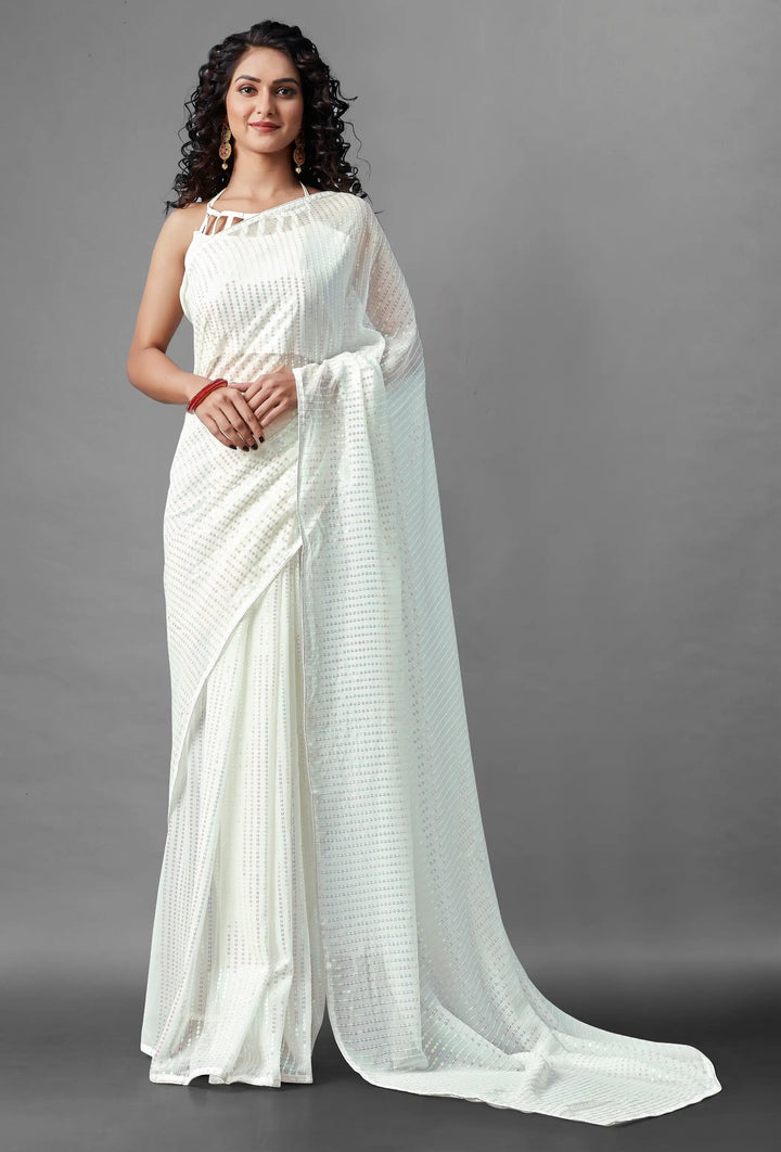 Georgette Saree with Banglori Silk Blouse | Sequined Embroidery Work  Traditional Wedding Party Wear