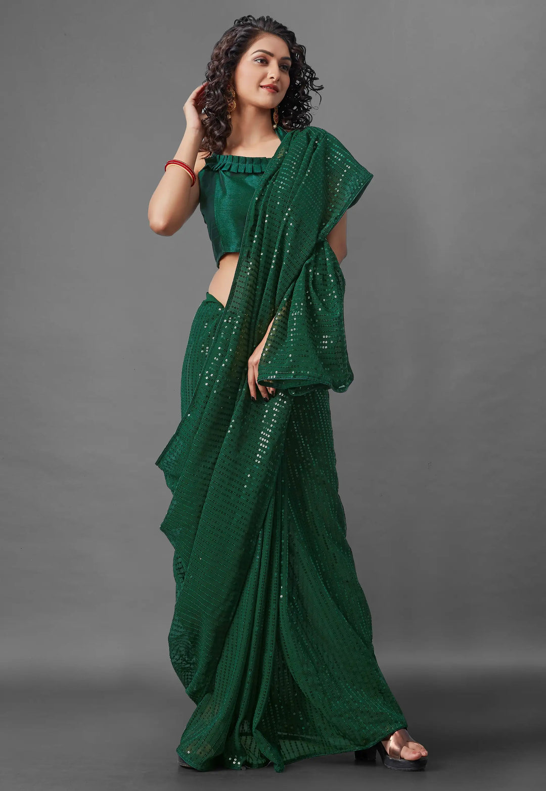 Georgette Saree with Banglori Silk Blouse | Sequined Embroidery Work  Traditional Wedding Party Wear