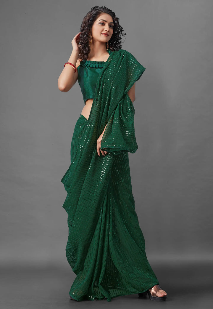 Georgette Saree with Banglori Silk Blouse | Sequined Embroidery Work  Traditional Wedding Party Wear