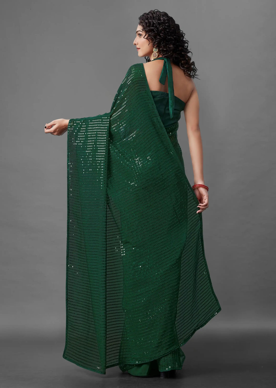 Georgette Saree with Banglori Silk Blouse | Sequined Embroidery Work  Traditional Wedding Party Wear