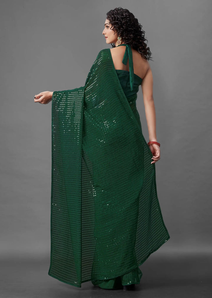 Georgette Saree with Banglori Silk Blouse | Sequined Embroidery Work  Traditional Wedding Party Wear