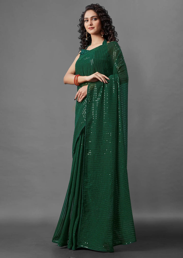 Georgette Saree with Banglori Silk Blouse | Sequined Embroidery Work  Traditional Wedding Party Wear