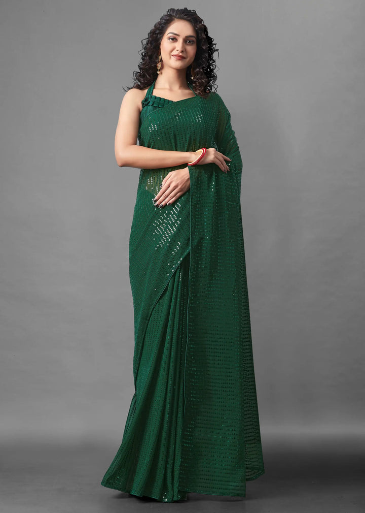 Georgette Saree with Banglori Silk Blouse | Sequined Embroidery Work  Traditional Wedding Party Wear