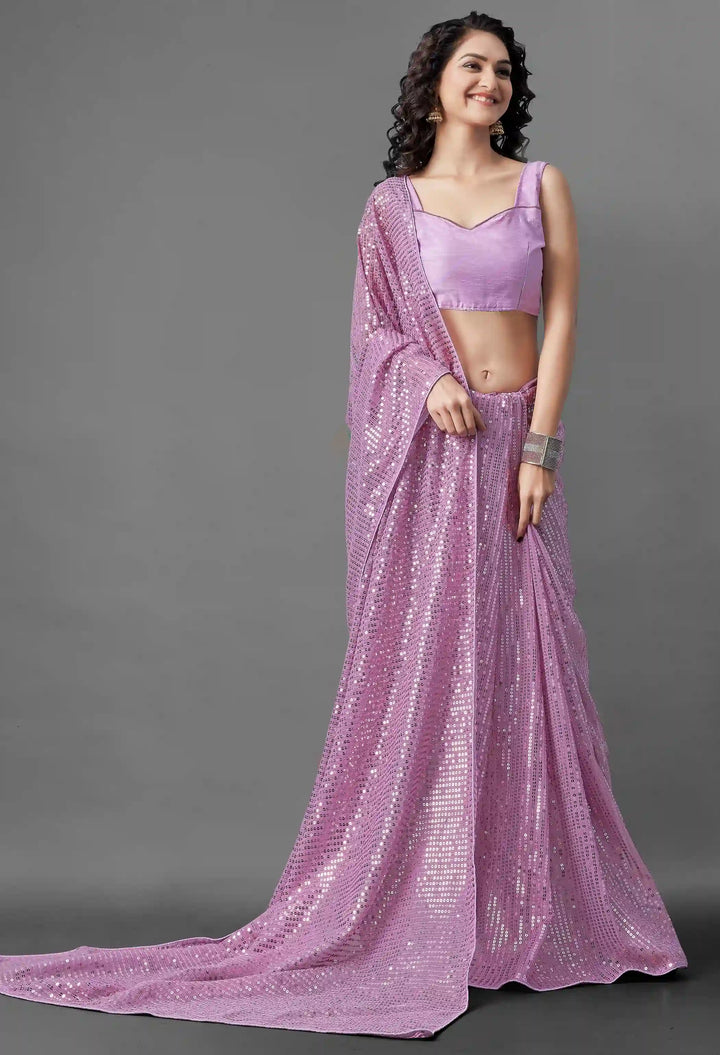 Georgette Saree with Banglori Silk Blouse | Sequined Embroidery Work  Traditional Wedding Party Wear