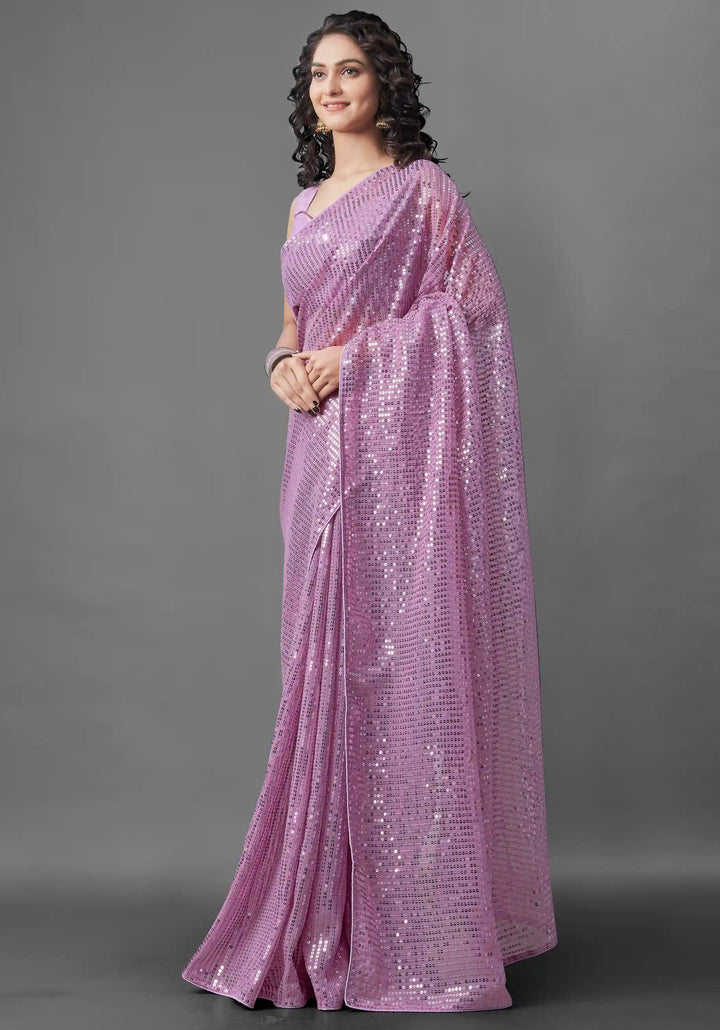 Georgette Saree with Banglori Silk Blouse | Sequined Embroidery Work  Traditional Wedding Party Wear