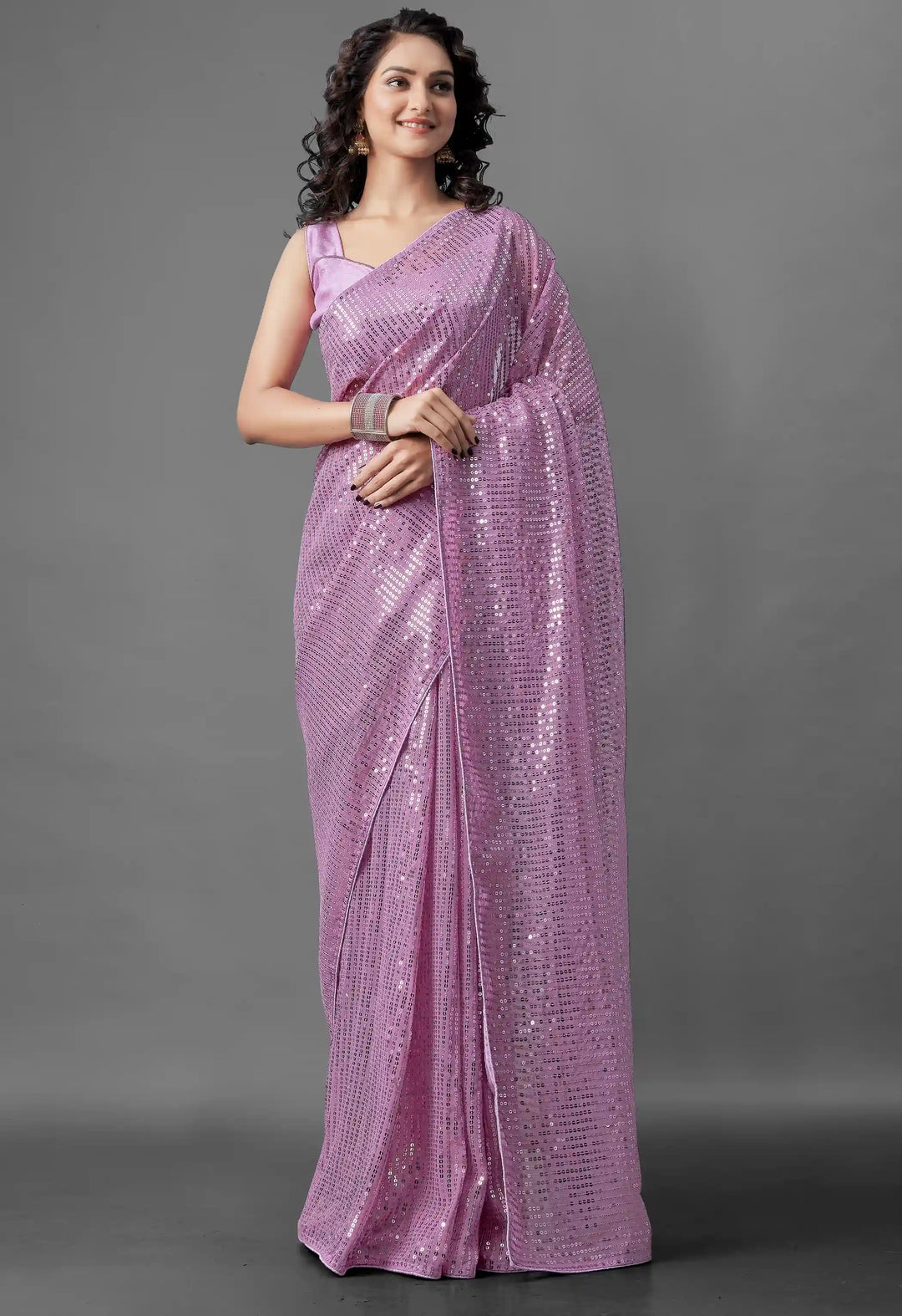 Georgette Saree with Banglori Silk Blouse | Sequined Embroidery Work  Traditional Wedding Party Wear