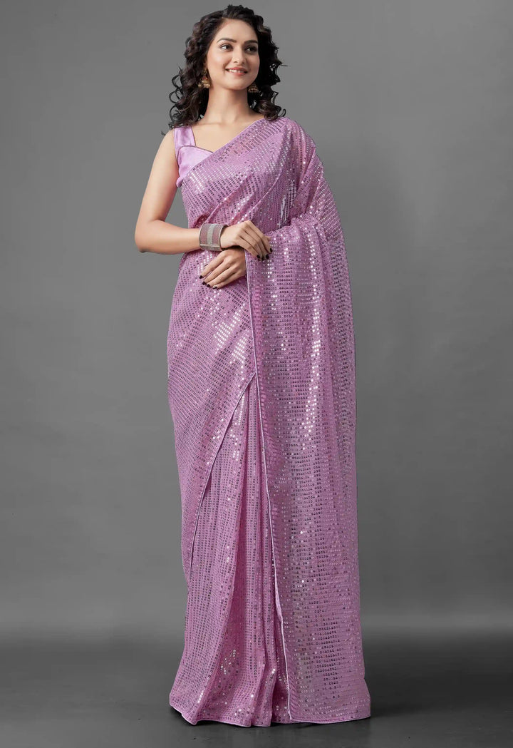Georgette Saree with Banglori Silk Blouse | Sequined Embroidery Work  Traditional Wedding Party Wear