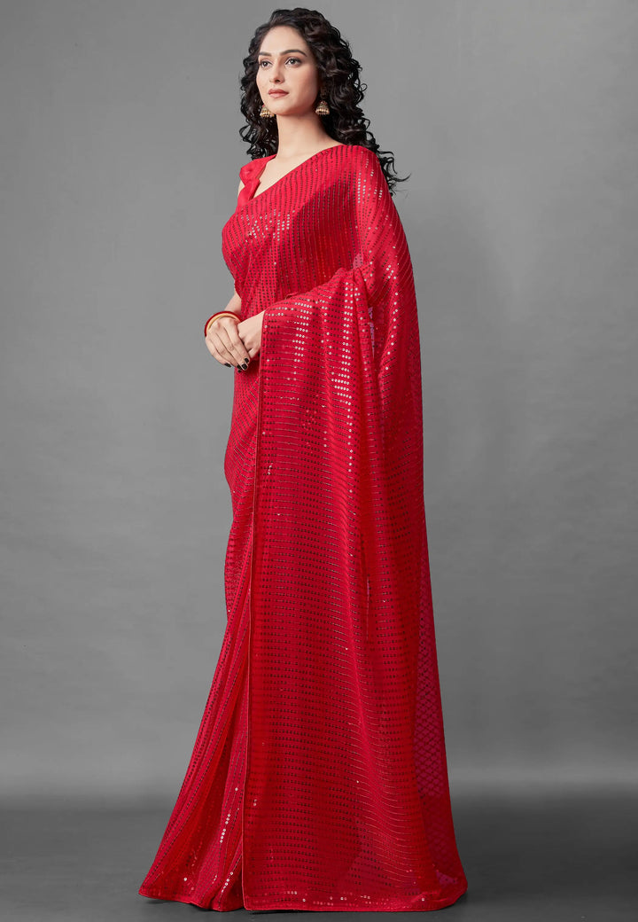 Georgette Saree with Banglori Silk Blouse | Sequined Embroidery Work  Traditional Wedding Party Wear