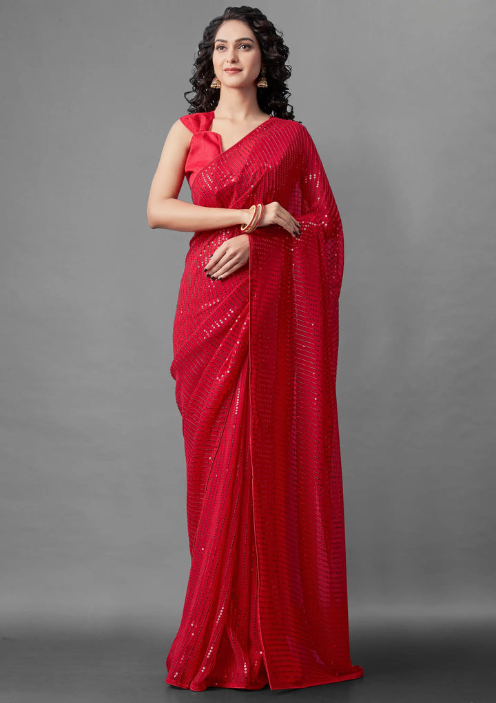 Georgette Saree with Banglori Silk Blouse | Sequined Embroidery Work  Traditional Wedding Party Wear