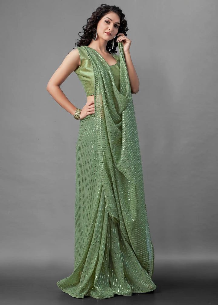 Georgette Saree with Banglori Silk Blouse | Sequined Embroidery Work  Traditional Wedding Party Wear