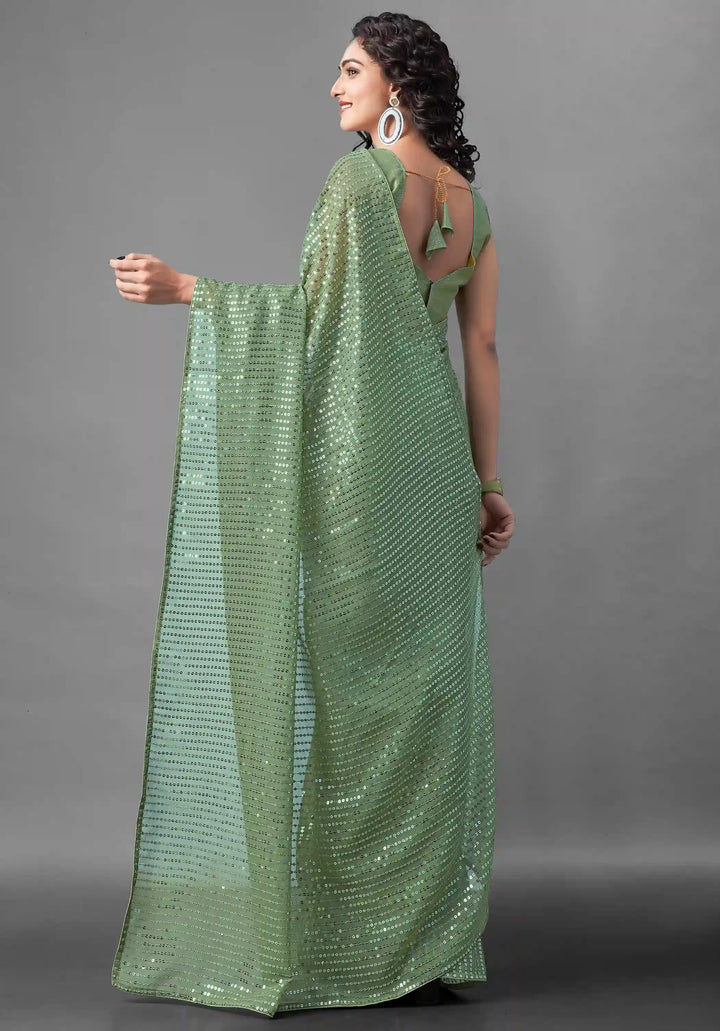 Georgette Saree with Banglori Silk Blouse | Sequined Embroidery Work  Traditional Wedding Party Wear
