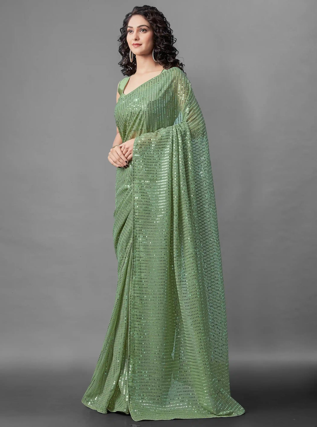 Georgette Saree with Banglori Silk Blouse | Sequined Embroidery Work  Traditional Wedding Party Wear