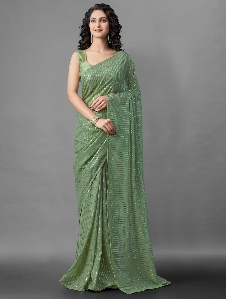 Georgette Saree with Banglori Silk Blouse | Sequined Embroidery Work  Traditional Wedding Party Wear
