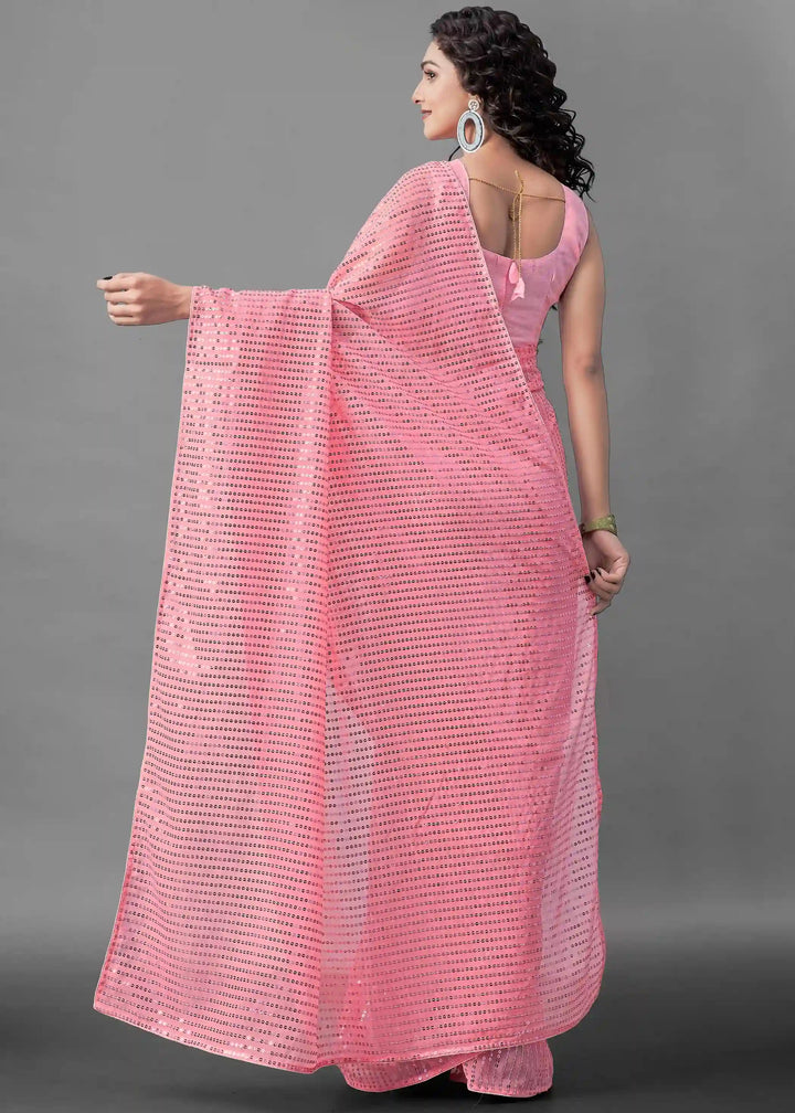 Georgette Saree with Banglori Silk Blouse | Sequined Embroidery Work  Traditional Wedding Party Wear