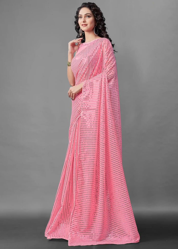 Georgette Saree with Banglori Silk Blouse | Sequined Embroidery Work  Traditional Wedding Party Wear