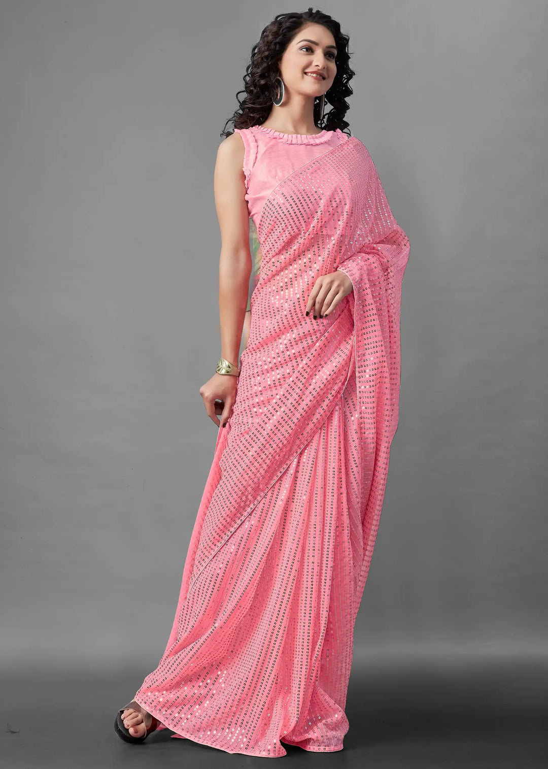 Georgette Saree with Banglori Silk Blouse | Sequined Embroidery Work  Traditional Wedding Party Wear