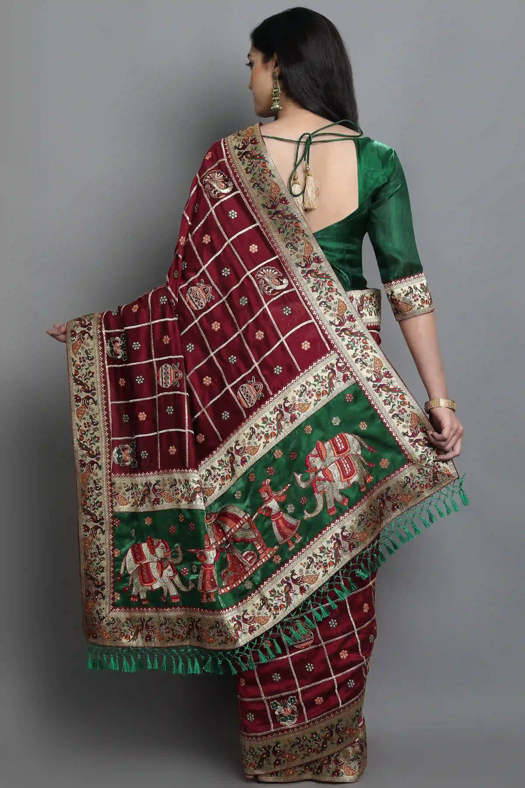 Elegant Soft-Silk Saree | Heavy Embroidery & Diamond Work for Wedding