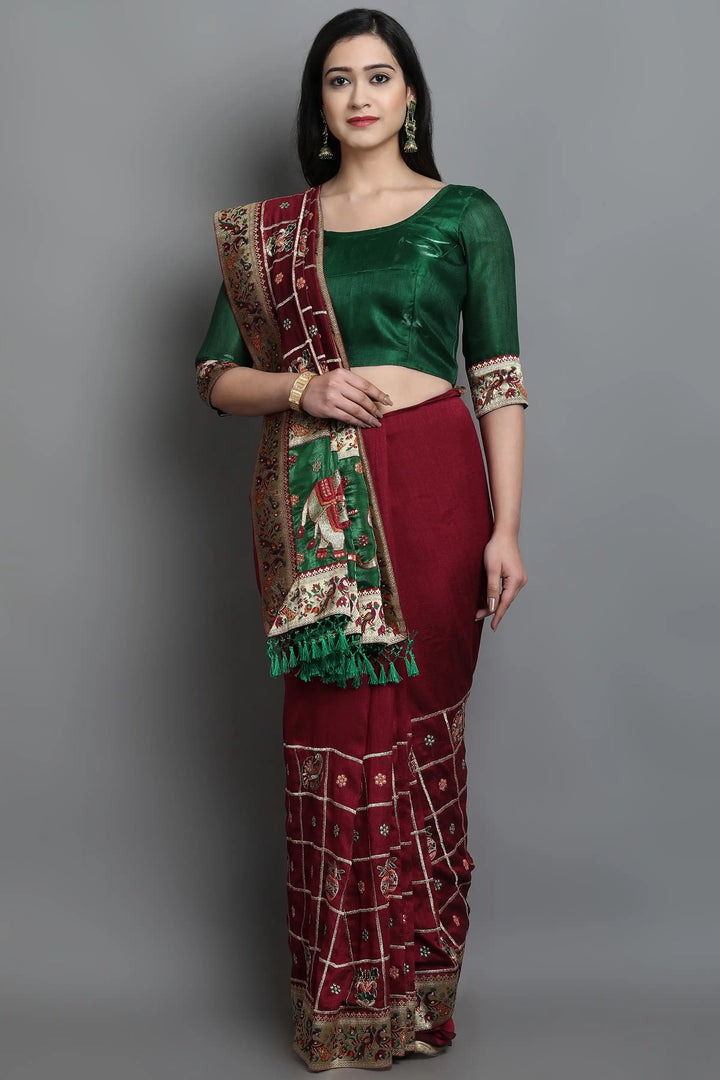 Elegant Soft-Silk Saree | Heavy Embroidery & Diamond Work for Wedding