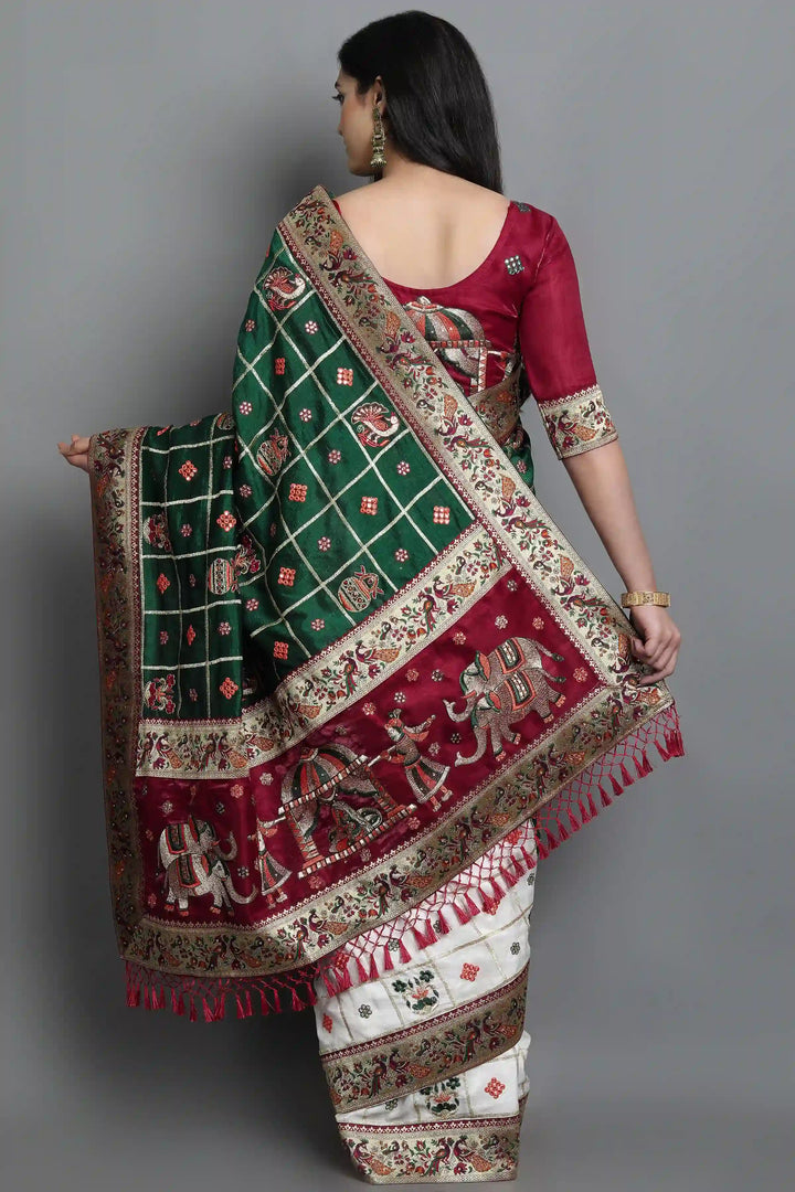Elegant Soft-Silk Saree | Heavy Embroidery & Diamond Work for Wedding