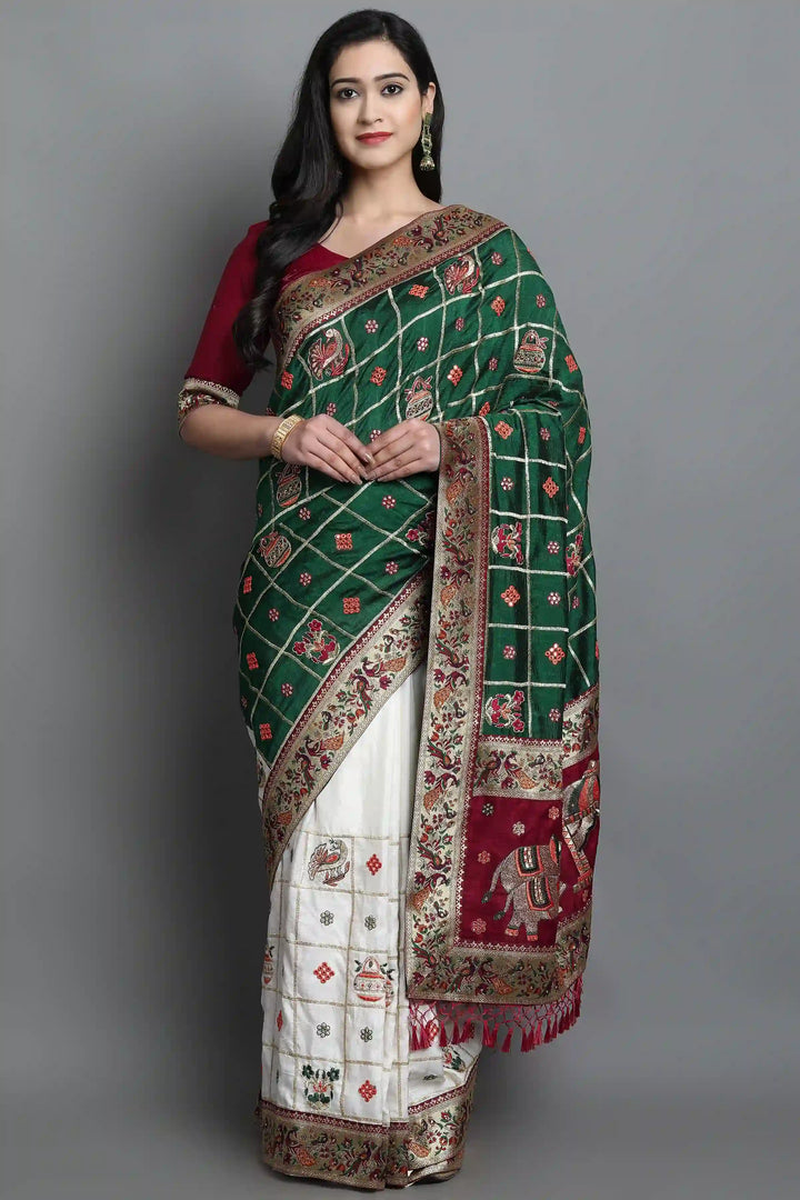 Elegant Soft-Silk Saree | Heavy Embroidery & Diamond Work for Wedding